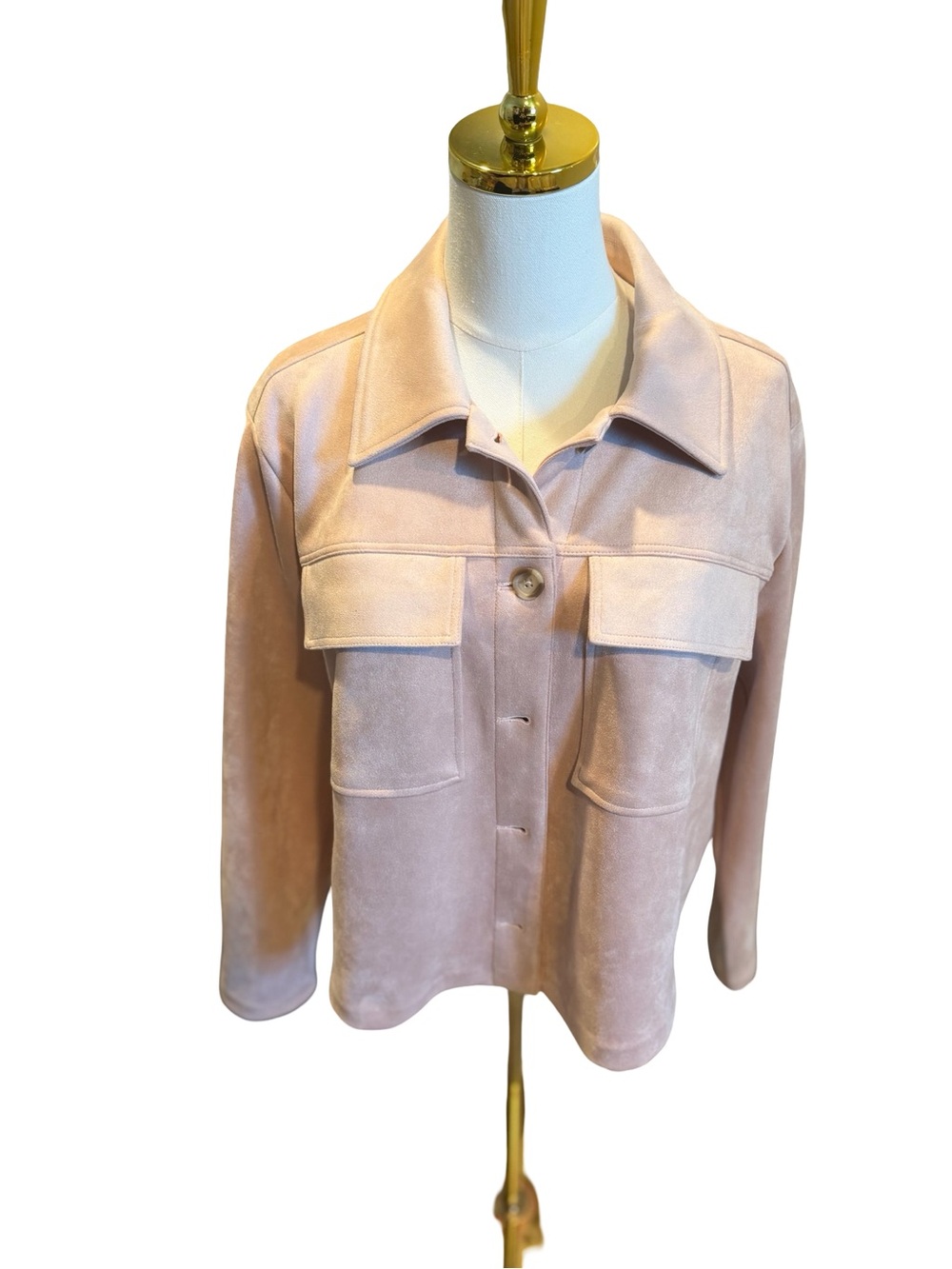 Rafaella Pale Pink Suede Button-Front Jean Jacket